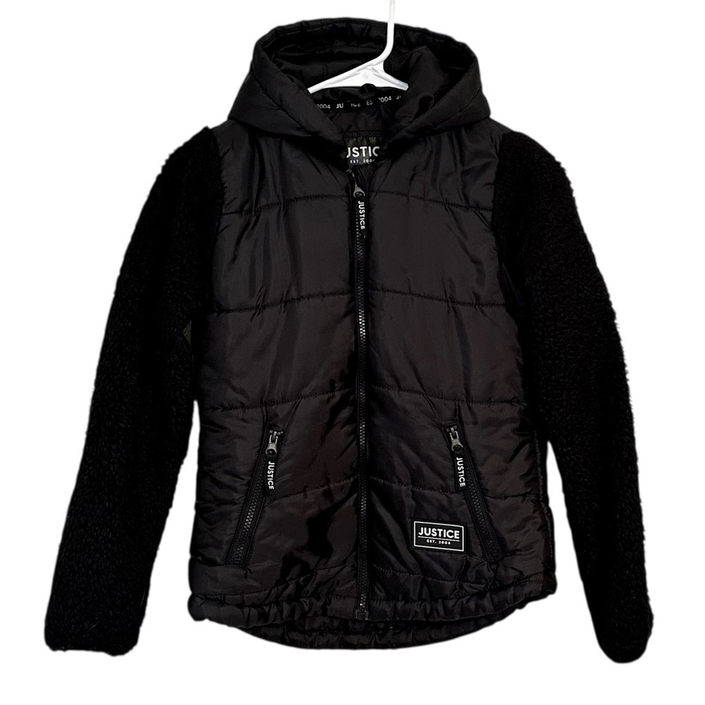 🔥HOST PICK 🔥 Justice Girls Black Puffer Sherpa Jacket Coat L 12/14 - Picture 2 of 8